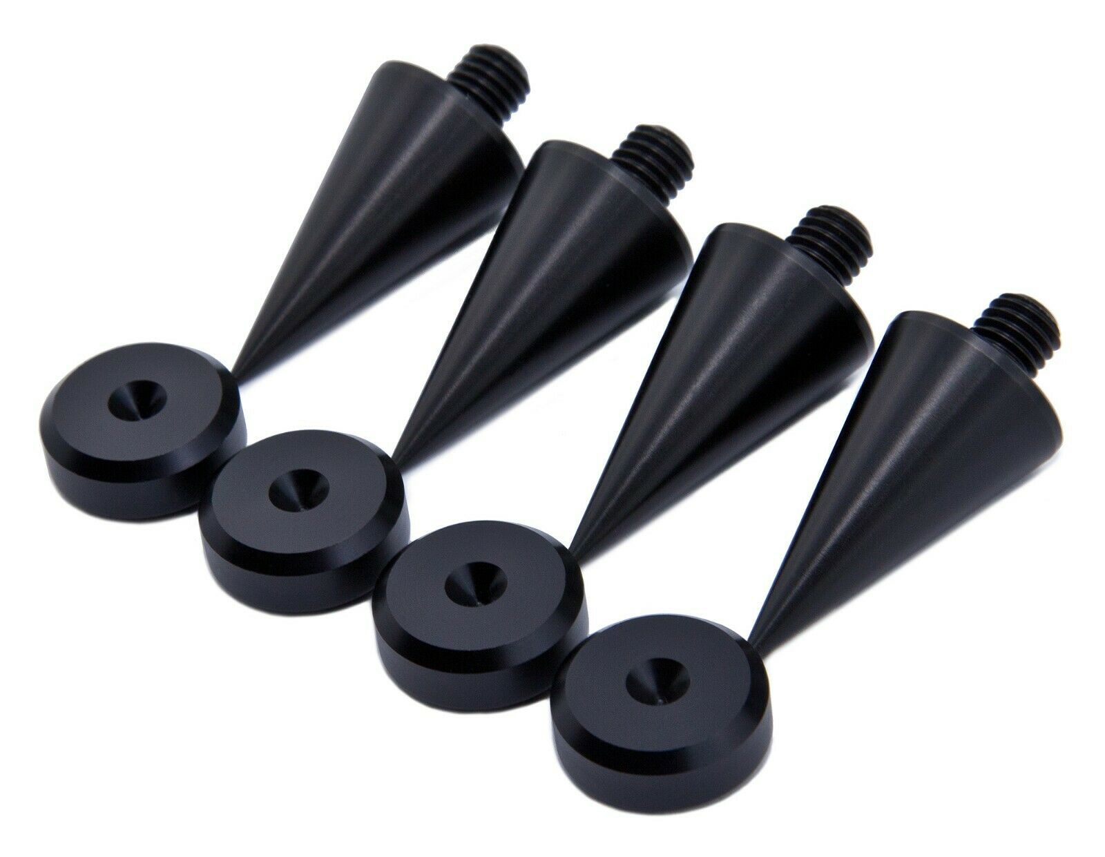 BIG Black Aluminium Speaker Spikes M8 L37mm + Chamfered Speaker Pads- Set of 4